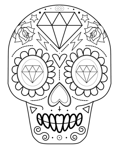 Sugar Skull With Diamonds Coloring Page